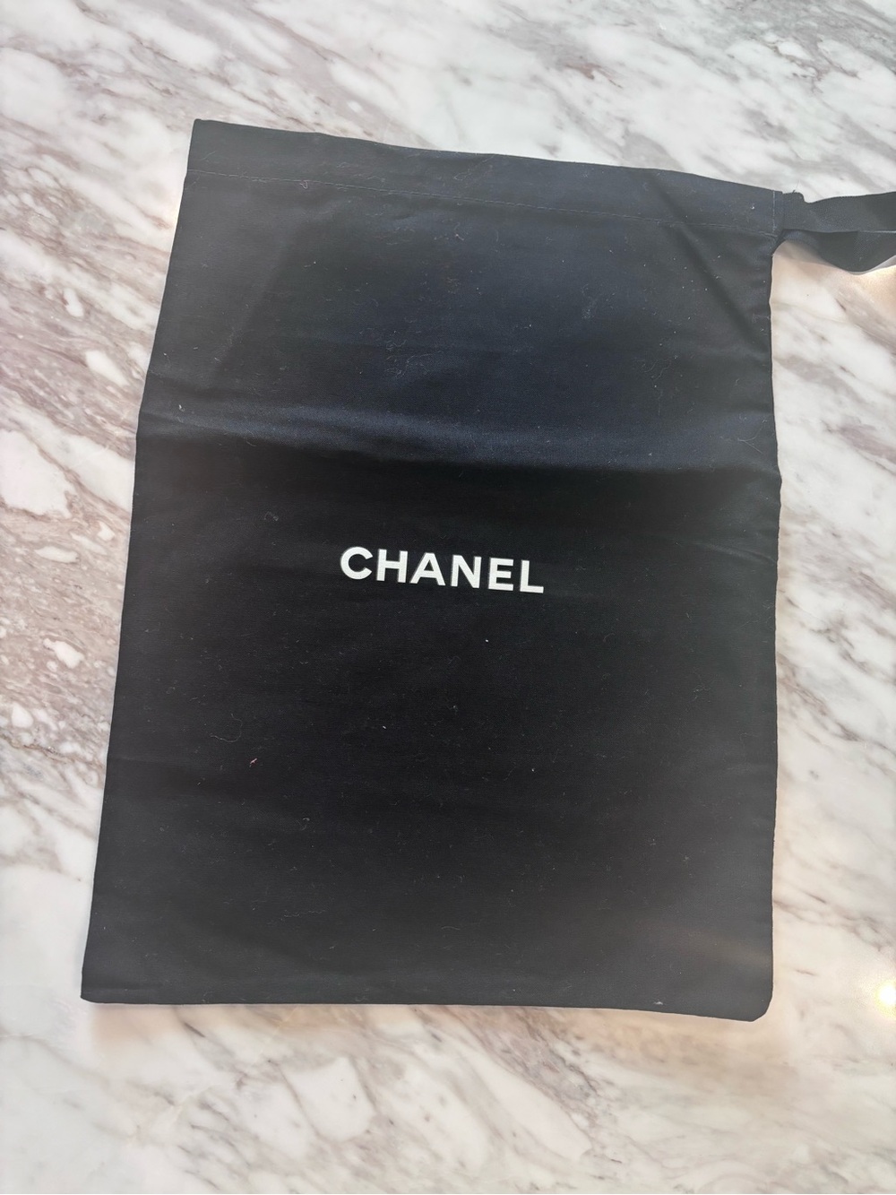 CHANEL Black Drawstring Logo Pouch dustbag 9.75 x 13